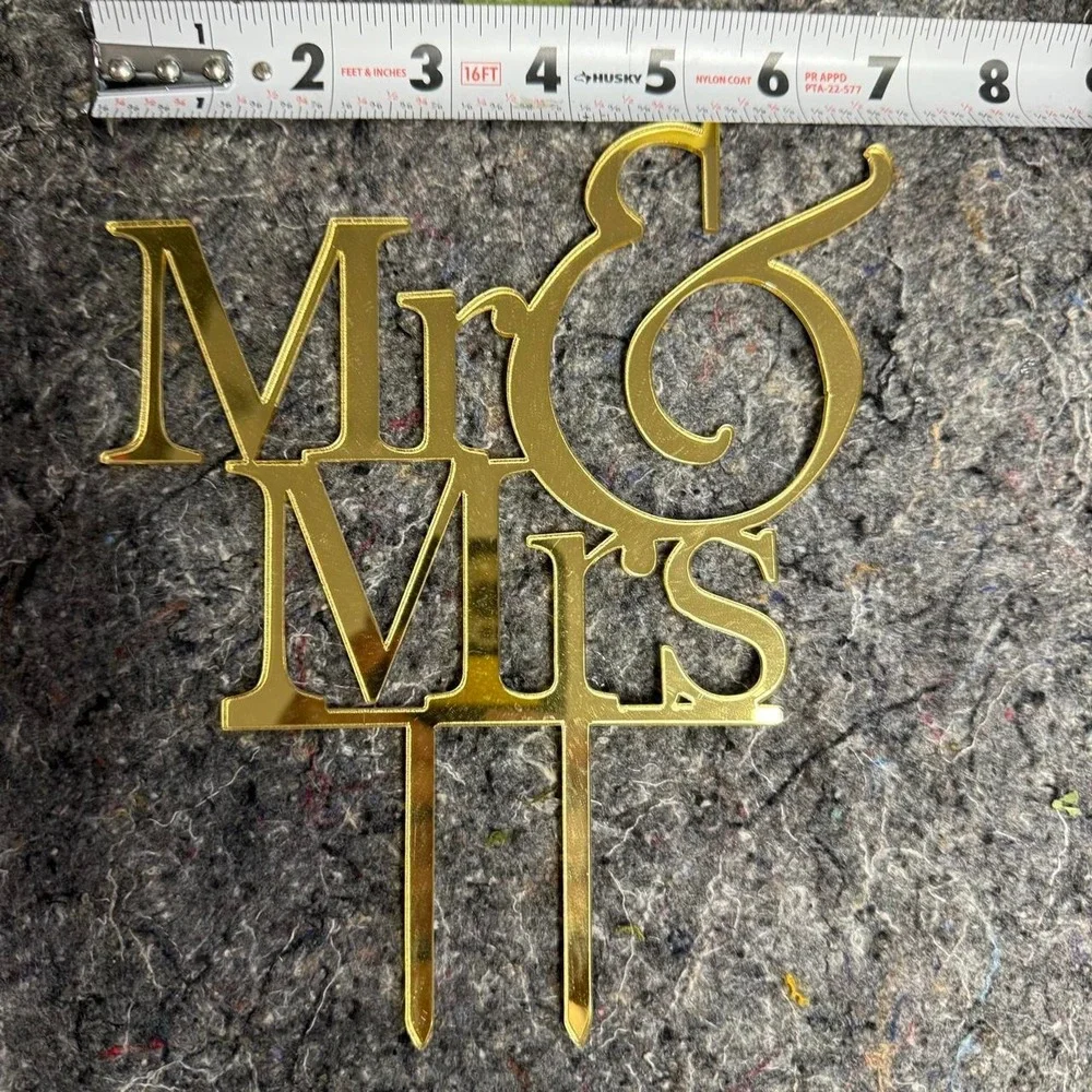 Gold Mr & Mrs Cake Topper Wedding Anniversary Party Decoration Acrylic Mirror